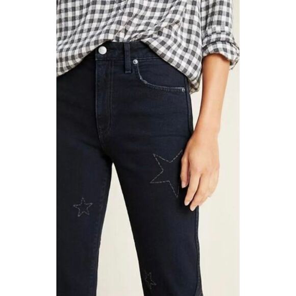 Anthro Sundry Womens Ankle Straight Jeans Size 28 Embroider Stars Washed Black - Picture 3 of 12